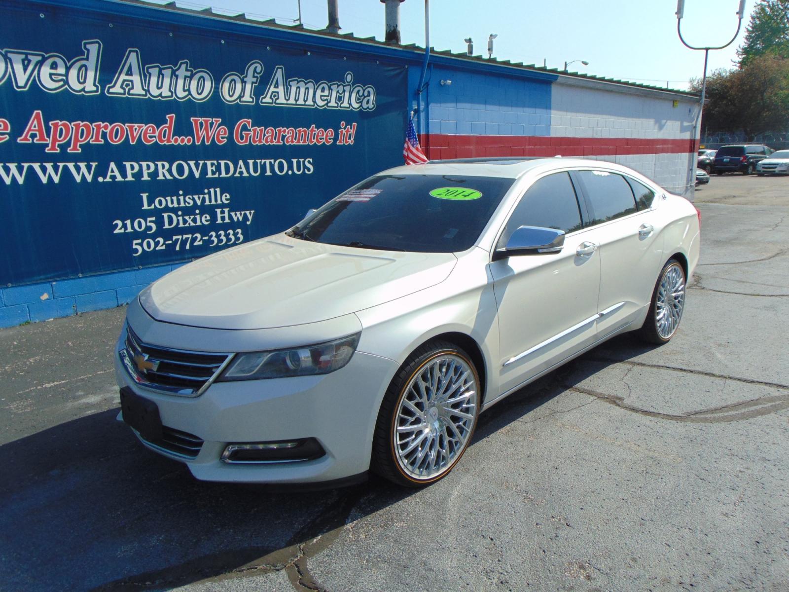 2014 White Chevrolet Impala (1G1155S39EU) with an V6 Flex Fuel 3.6 Liter engine, Automatic, 6-Spd transmission, located at 2105 Dixie Hwy, Louisville, KY, 40210, (502) 772-3333, 38.221058, -85.792671 - Photo #1